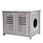 2-in-1 Double-Door Cat Litter Box Enclosure – Antique Gray