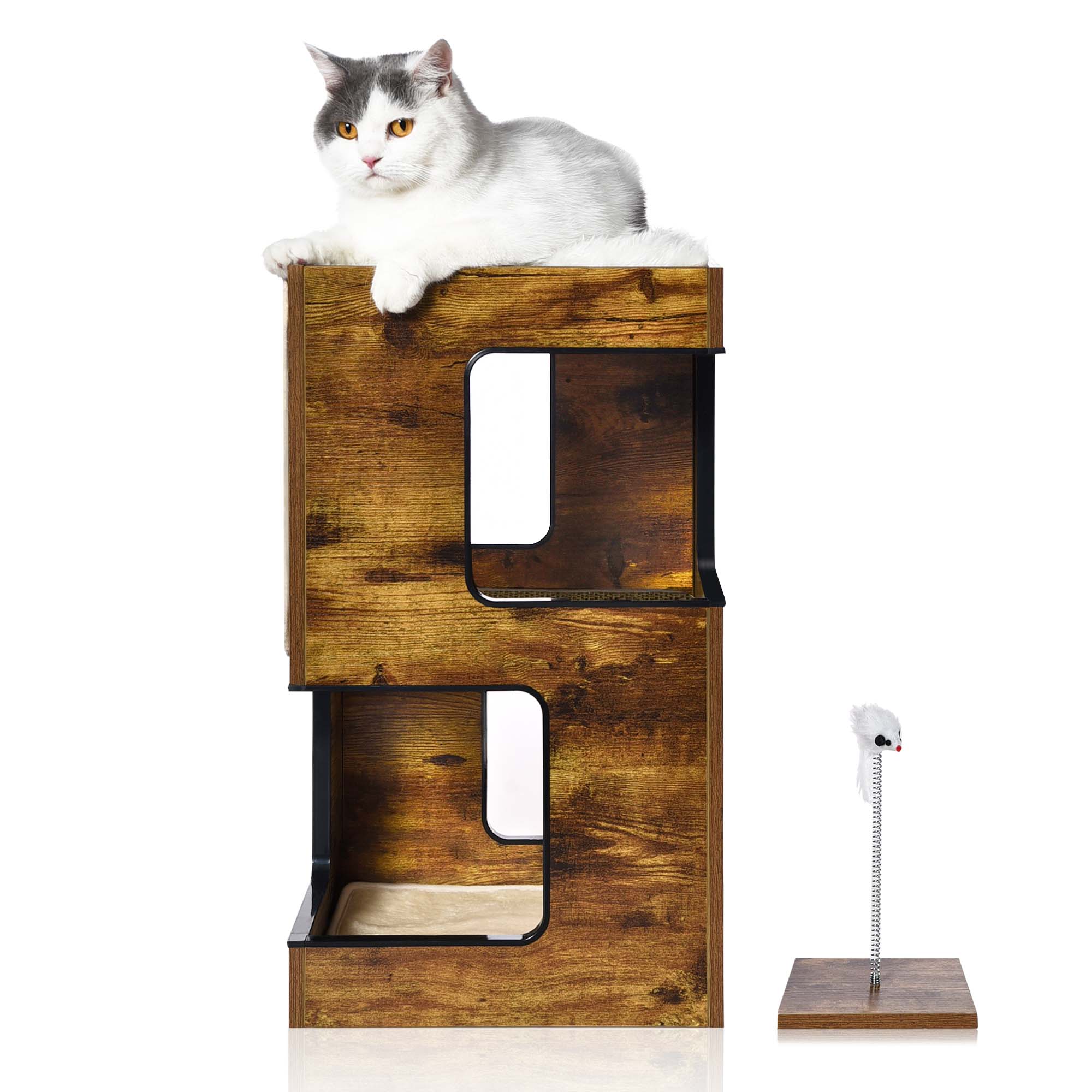 3 in 1 Wooden Cat Condo with Nightstand Function (Brown)