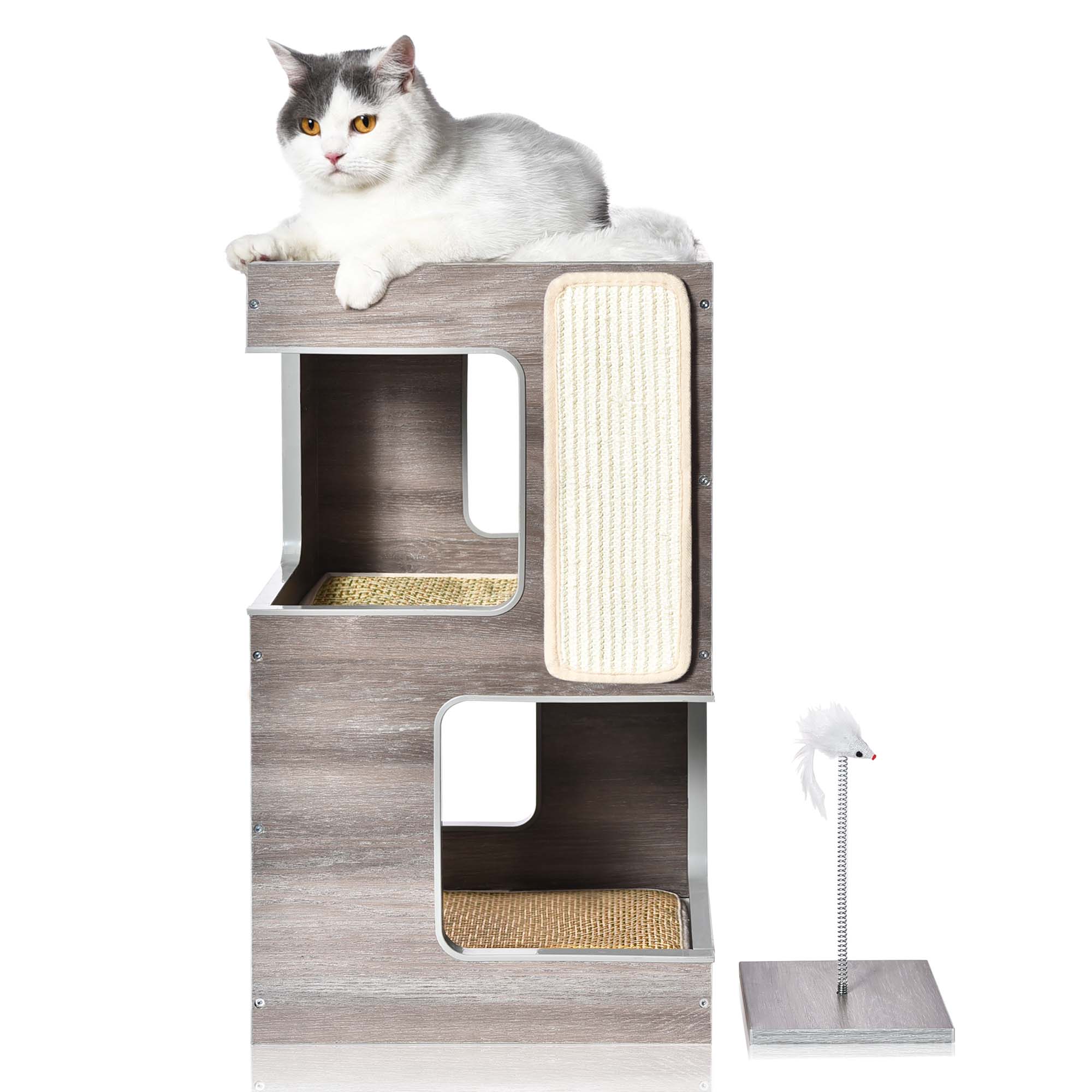3 in 1 Wooden Cat Condo with Nightstand Function (Grey)