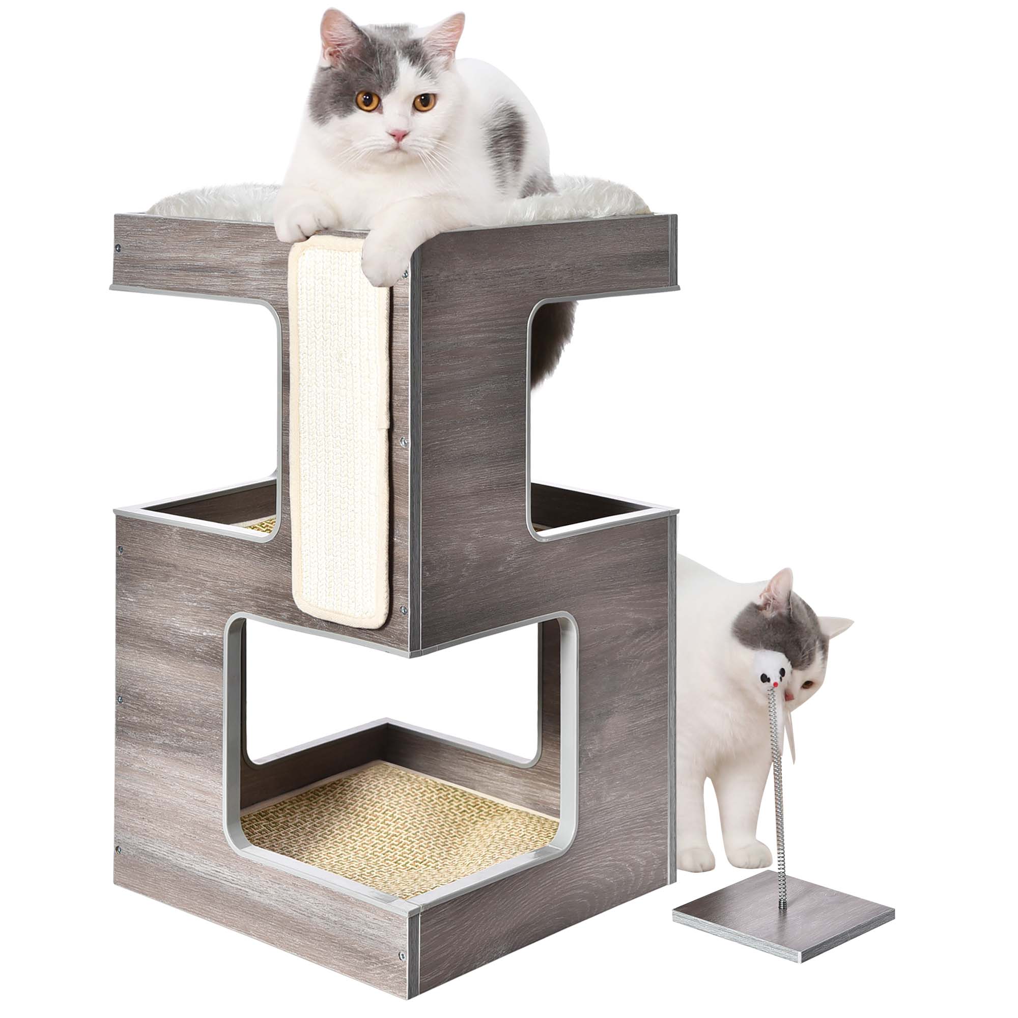 3 in 1 Wooden Cat Condo with Nightstand Function (Grey)