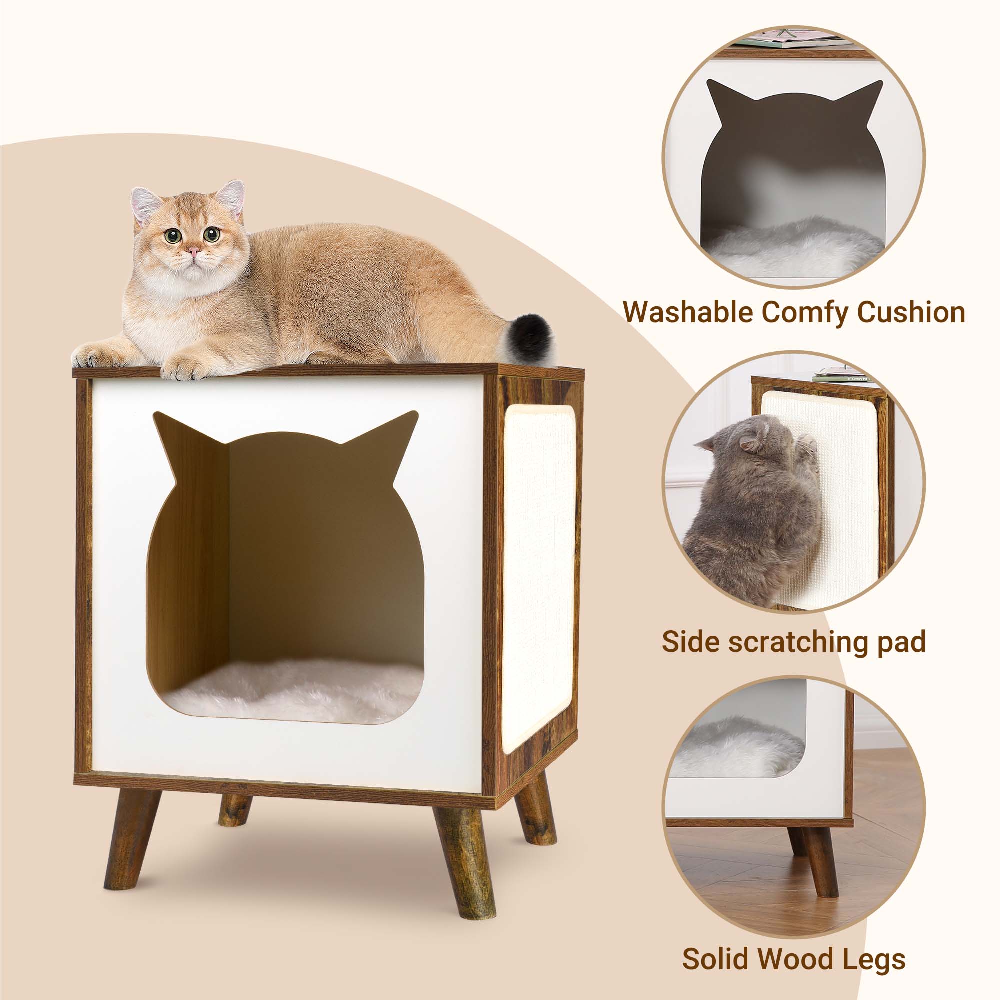 Modern Cat House TV Shaped with Nightstand Function with Scratch Board (Brown)