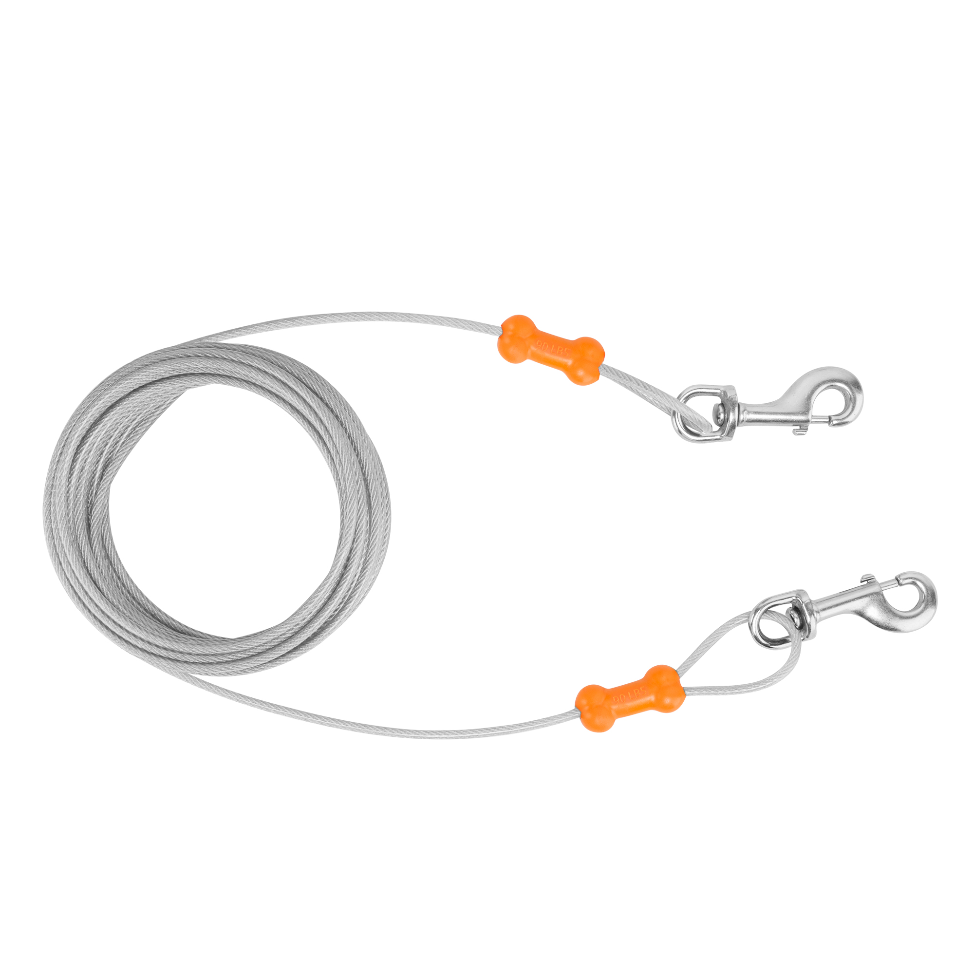 Reflective Vinyl-Covered Dog Tie Out Cable Silver 25ft Fit For Pets Under 90lb