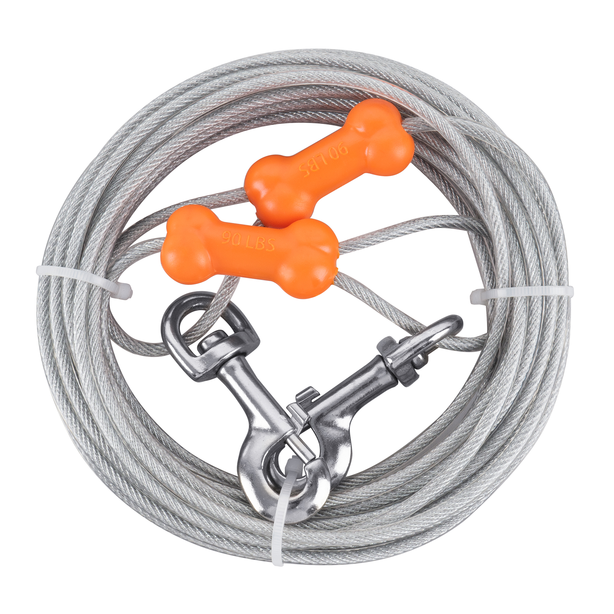 Reflective Vinyl-Covered Dog Tie Out Cable Silver 25ft Fit For Pets Under 90lb