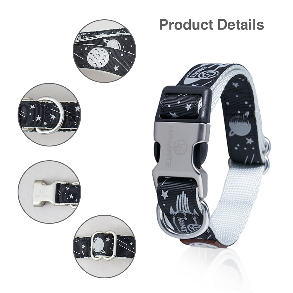 Black Galaxy Pattern Space Themed Reflective Coating Adjustable Nylon Dog Collar (Size Small, Neck Girth 8.7" - 13.4", Width 0.6")