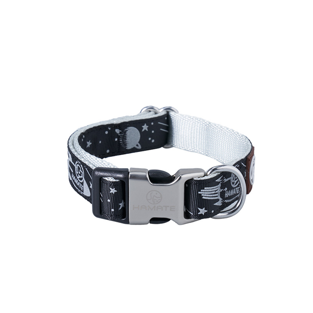 Black Galaxy Pattern Space Themed Reflective Coating Adjustable Nylon Dog Collar (Size Medium, Neck Girth 10.6" - 15.8", Width 0.75")