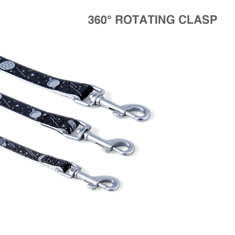 Black Galaxy Pattern Space Themed Reflective Coating Nylon Dog Leash (Size Small, Length 48", Width 0.6")