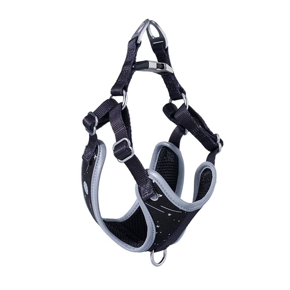 Black Galaxy Pattern Space Themed Reflective Coating Adjustable Nylon Dog Harness (Size Medium, Girth 17.3" - 25.2", Width 0.75")
