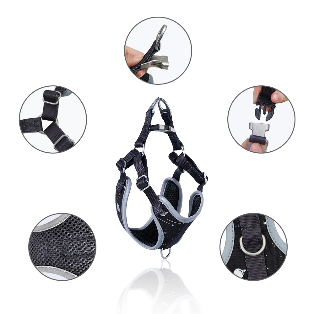 Black Galaxy Pattern Space Themed Reflective Coating Adjustable Nylon Dog Harness (Size Medium, Girth 17.3" - 25.2", Width 0.75")