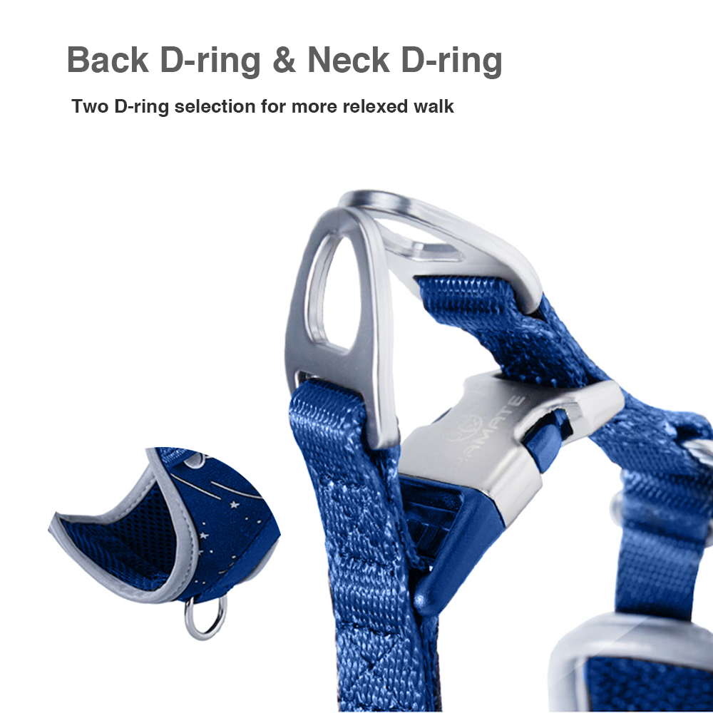 Blue Galaxy Pattern Space Themed Reflective Coating Adjustable Nylon Dog Harness (Size Small, Girth 14.2" - 19.7", Width 0.6")