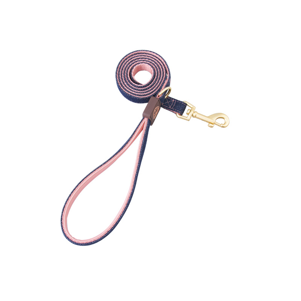 Denim Dog Leash Pink Stitching and Nylon Inner Side