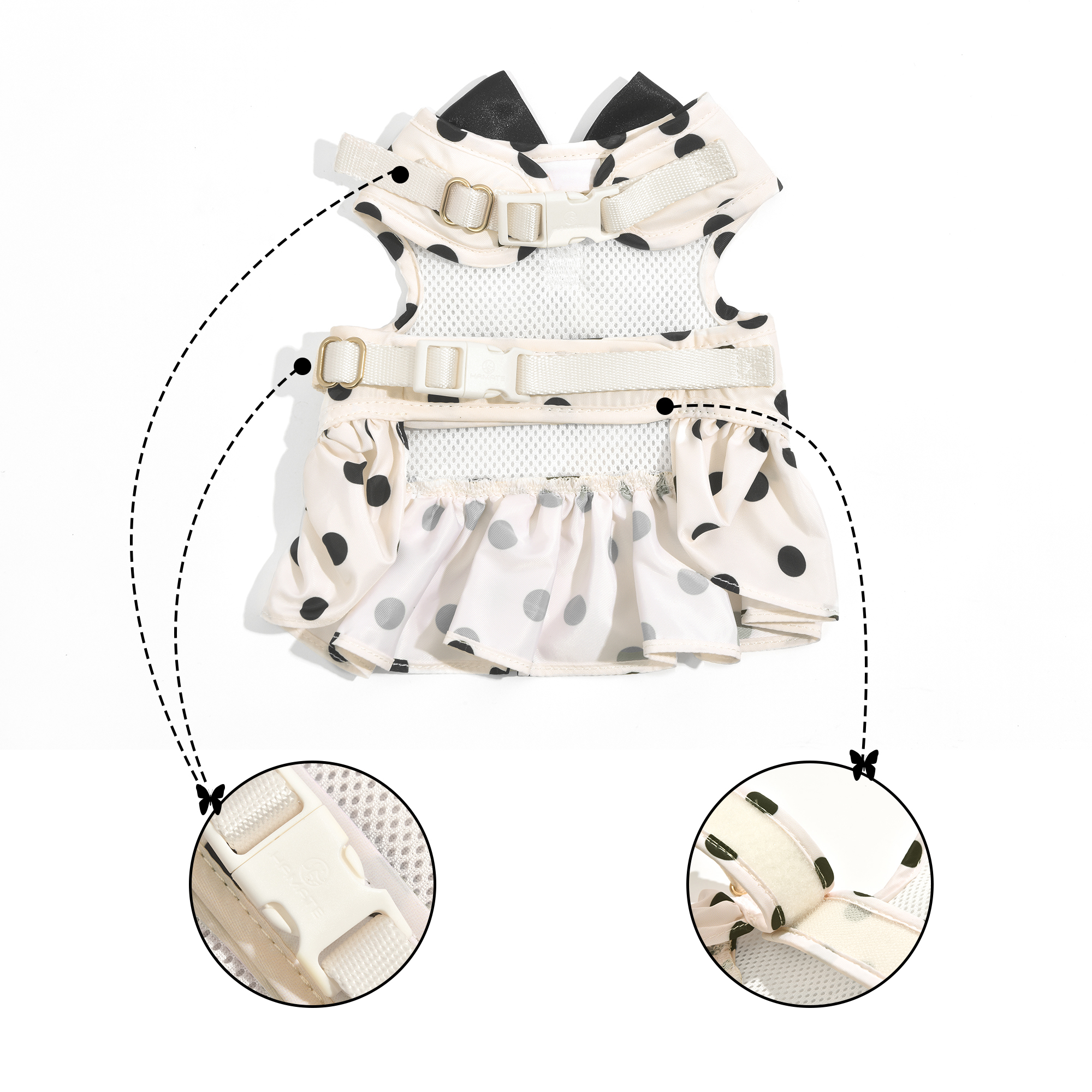Polka Dot Leash & Harness Set, Classic Pattern,