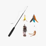Interactive Retractable Cat Wand Toy with 4 Feather Lures