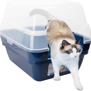 Space Capsule Foldable Covered Cat Litter Box, Navy Blue