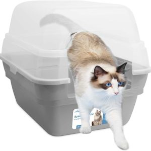 Space Capsule Foldable Covered Cat Litter Box, Gray