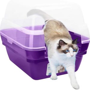 Space Capsule Foldable Covered Cat Litter Box, Purple